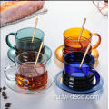 Цветные стеклянные чайные чашки с ручкой для дома